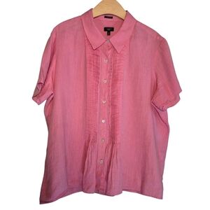 Talbots Pure Irish Linen Pintuck Button Up Blouse Plus Size 2X Casual Summer